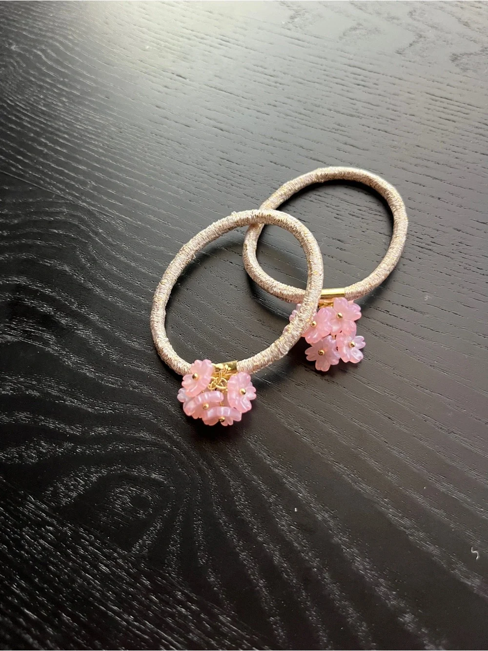 Pink Flower Elastic Hair Ties & Peach Scrunchie Set